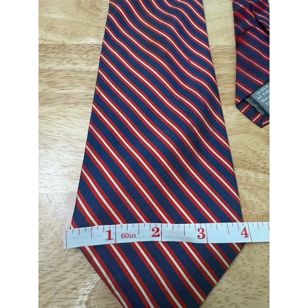 Hickey Freeman Men's Silk Neck Tie Navy Blue Red Silver Stripes